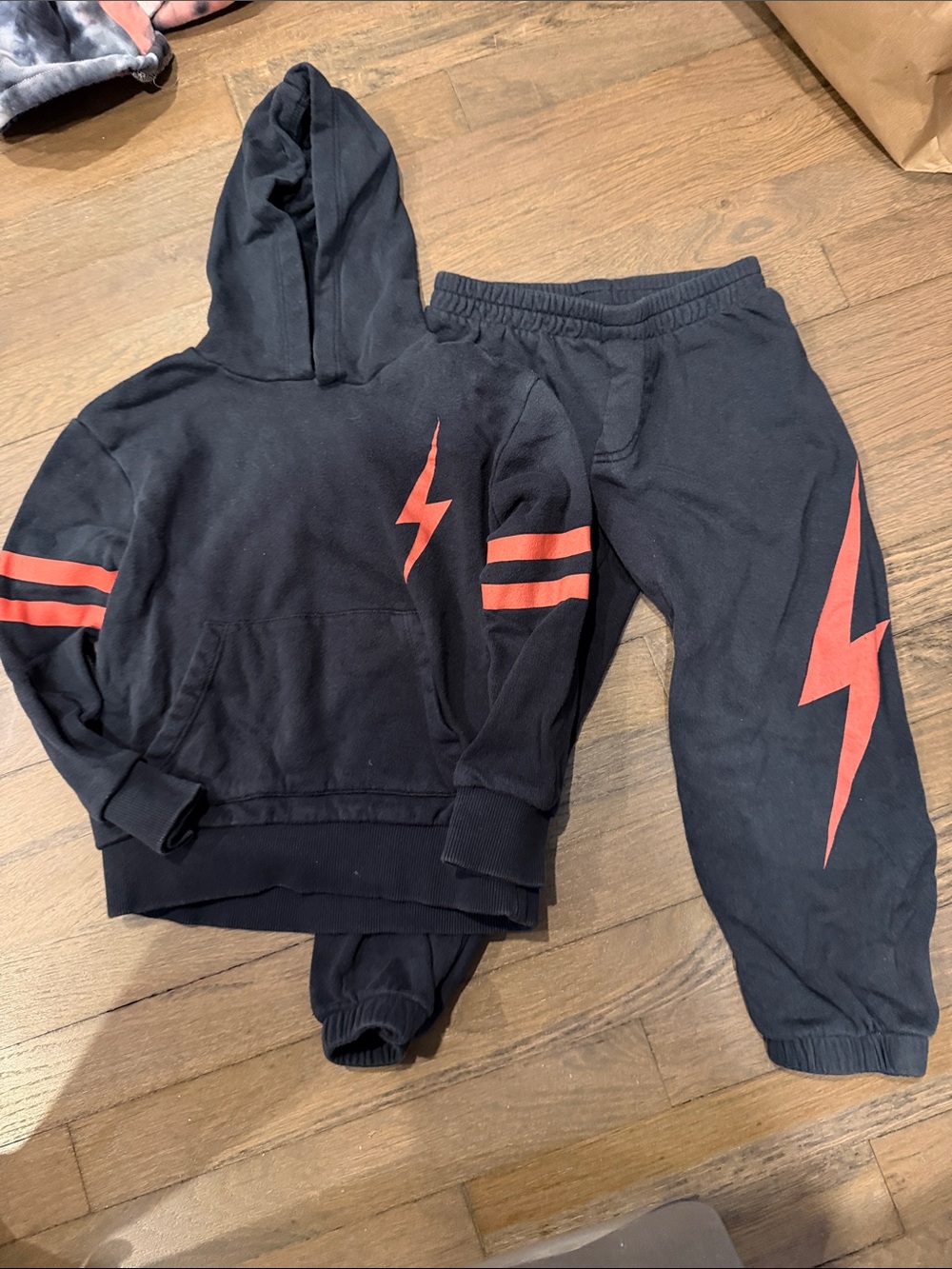 Chaser Black Sweatshirt & Joggers with Red Lightning Stripes